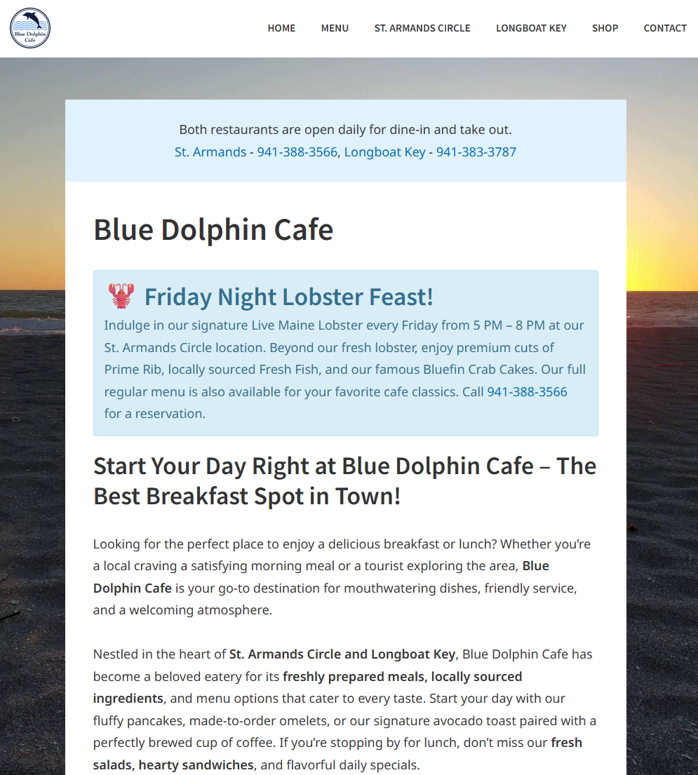 From Vision to Shoreline: Launching the New Blue Dolphin Cafe Website